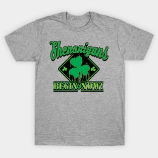 Warning Shenanigans Begin Now Dripping Shamrock T-Shirt